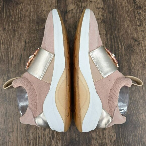 Karl Lagerfeld Charlee Slip On Sneakers 8 Gold Blush Pink Stretch Knit Crystals - Picture 10 of 16